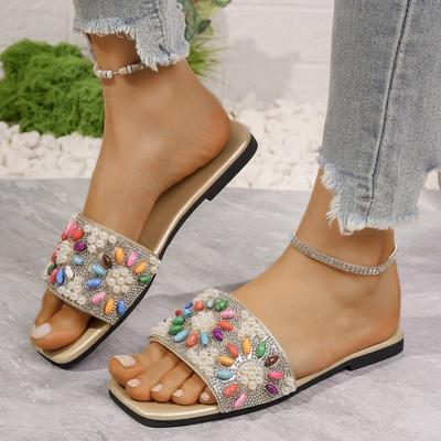 Шлепанцы большого размера женские летние новые однотонные удобные с мягкой подошвой на плоской подошве