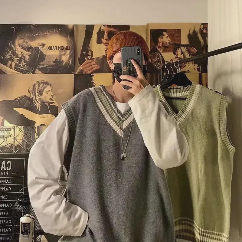 Мужской свободный повседневный трикотажный жилет с V-образным вырезом - гонконгский стиль