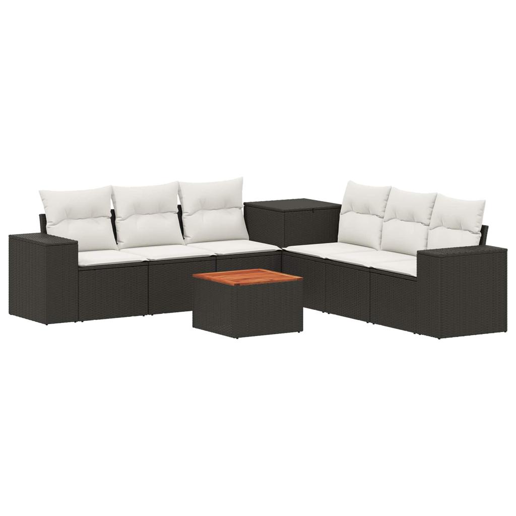 Sofa Set 8 Pieces Black and Cream White Poly Rattan and Steel