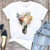(Азиатский размер) Футболка женская с цветочным принтом, милая женская одежда с коротким рукавом, модные футболки с принтом, женская футболка