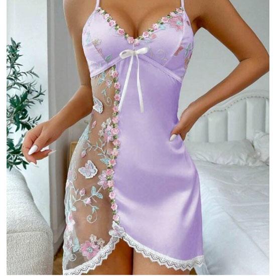 Весенняя Мода Сексуальные Женские Ночные Сорочки Платье Цветочная Вышивка Бабочками Контрастное Кружево Бэбидолл Y2K Ночные Рубашки Одежда