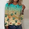 Tops For Women Tortoise Starfish Sandy Beach Print Round Neck Long Sleeve T-shirt Fall Casual Slim Pullover Women's Long Sleeve Top