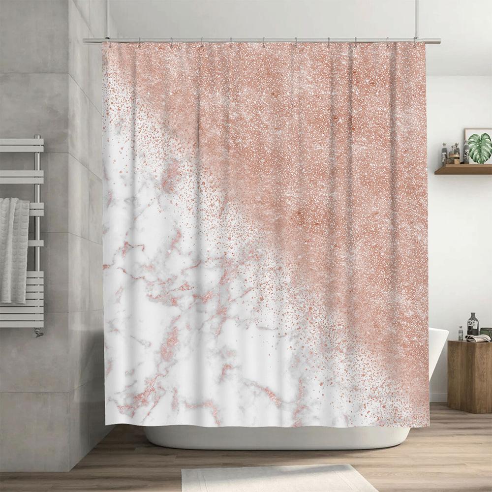 Роскошные душевые шторы с мраморным принтом: Коврик для ванной из розового золота в форме капли воды для декора ванной комнаты, идеальная идея для подарка для дома (Белый розовый)