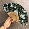 Xiaomo Women's Folding Fan Fashion Special-Interest Seersucker Retro Black and White Polka Dot Leopard Fan Summer Cool Fan for Daily Use