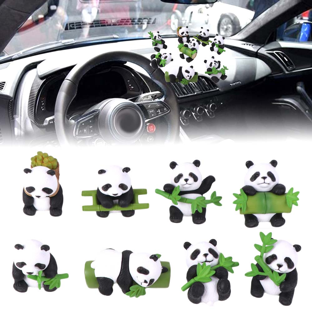8pcs Cartoon Miniature Panda Figurines Resin Animal Statues Micro Landscapes Panda Ornament  Desktop