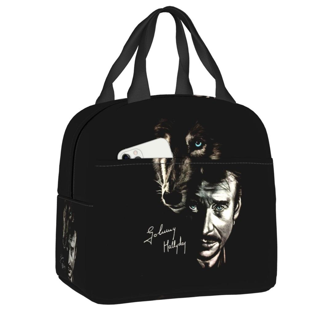 Custom Johnny Hallyday French Rock Singer Insulated Lunch Bag for Outdoor Picnic Resuable Cooler Thermal Bento Box Women Kids