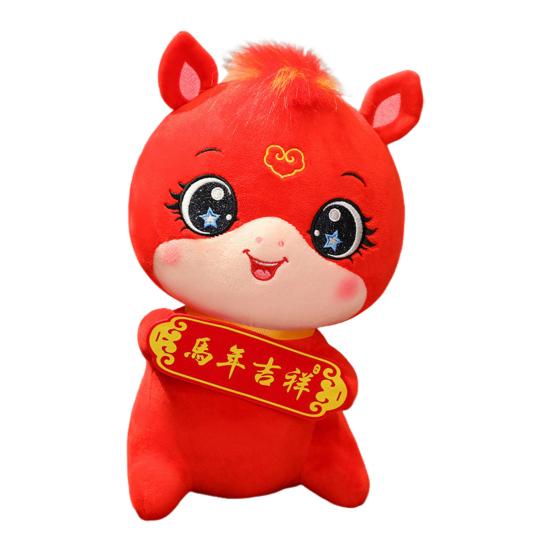 Плюшевая кукла-лошадь с баннером благословения Символ года лошади Традиционное мастерство Плюшевая кукла Прикроватное украшение для машины