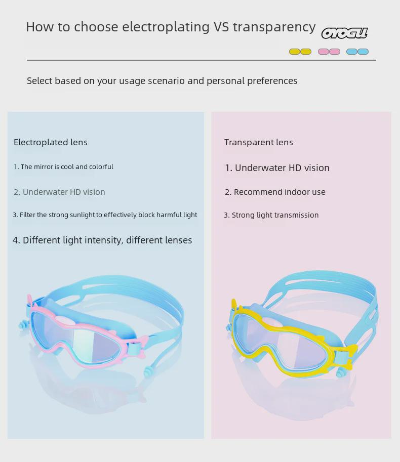 Детские водонепроницаемые и противотуманные плавательные очки с большой оправой - очки для плавания с высокой прозрачностью