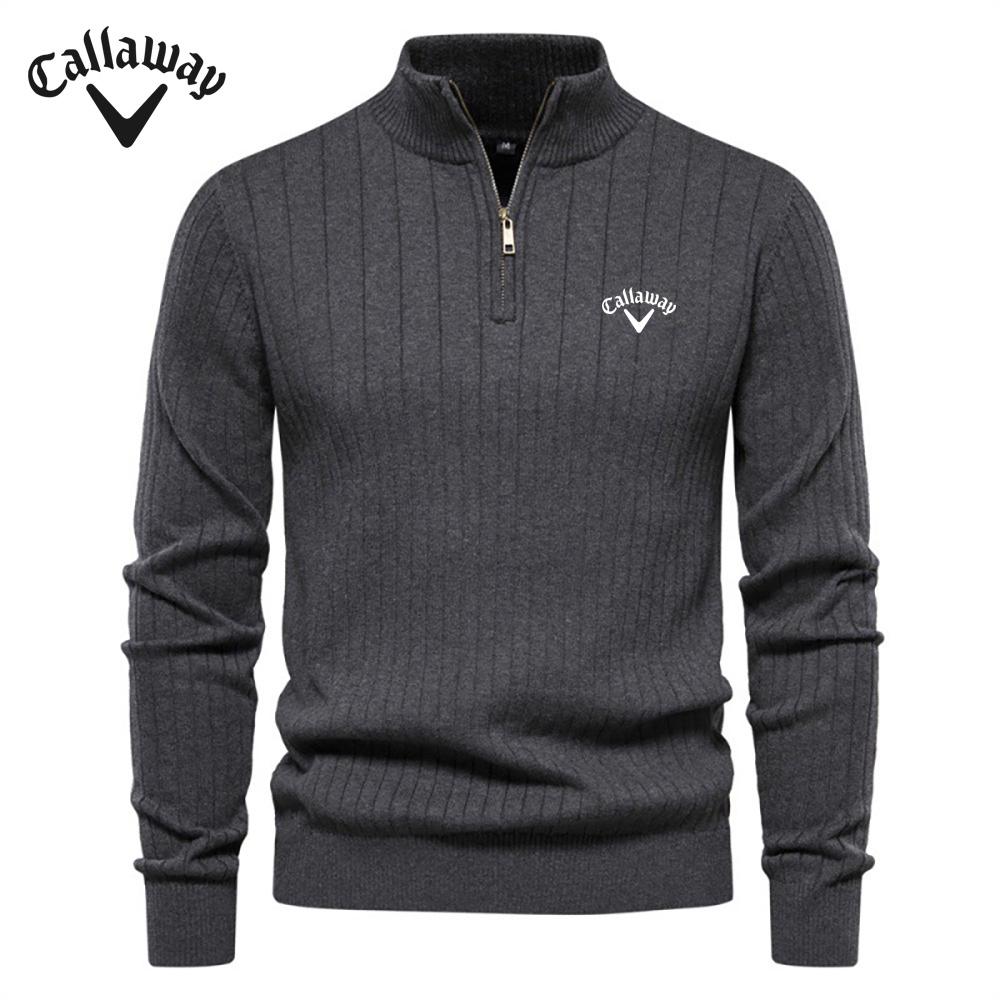 Callaway Embroidered Stand Up Collar Cotton Men's Sweater Casual Half Zipper Solid Color Pullover High-quality Men's Knitted Sweater