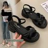 Summer 2024 New Women's Fashion Platform Cross-toe Sandals Comfortable Casual Shoes Luxury Sandals Heels Woman Round Head Beach