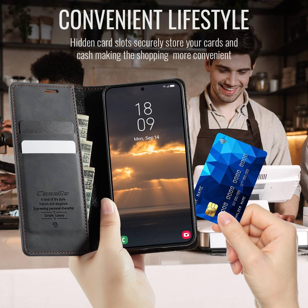 Для Samsung Galaxy S25 FE Роскошный чехол-бумажник Ретро Искусственная кожа RFID-блокировка Держатель для карт Магнитная крышка-книжка Подставка Ударопрочный