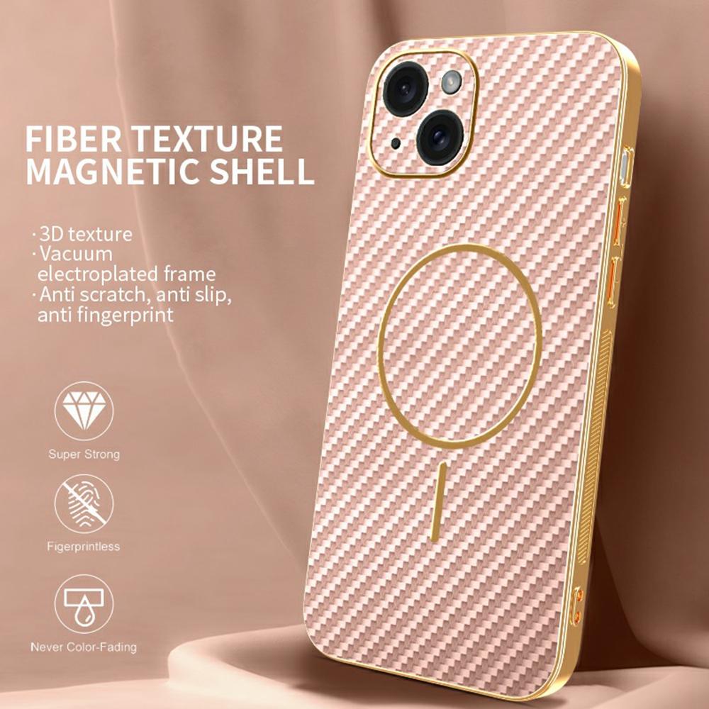 For iPhone 15 Plus Phone Case Carbon Fiber Textured Electroplated TPU Back Cover