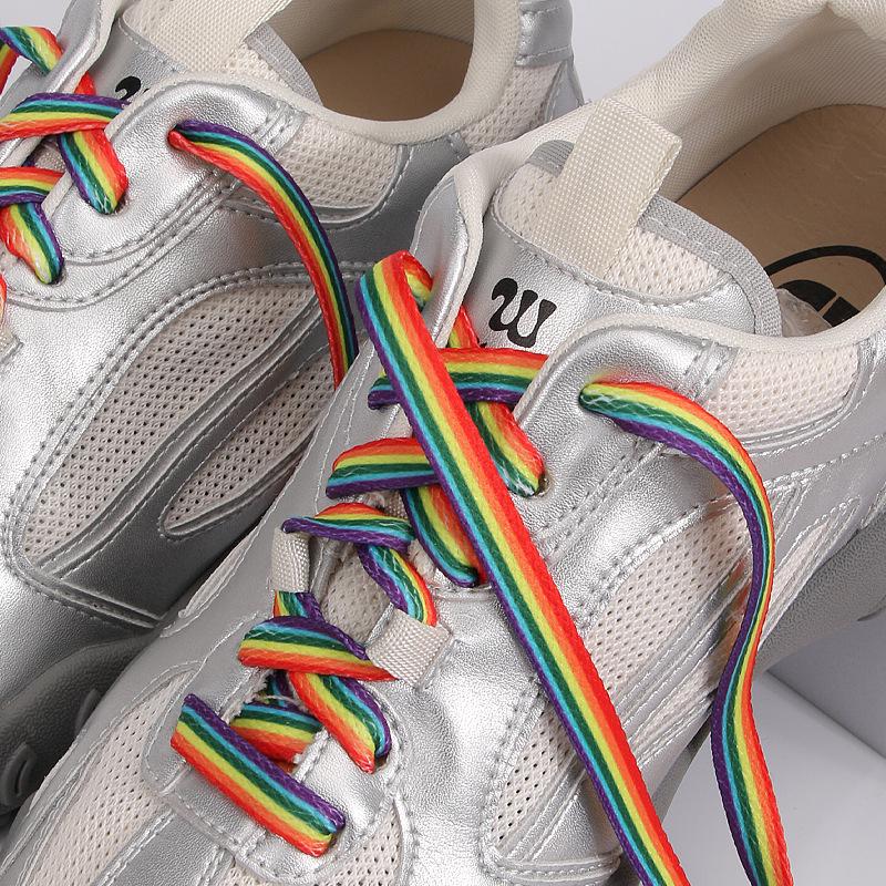 Яркие градиентные плоские шнурки для мужской и женской повседневной спортивной обуви - Радужный принт