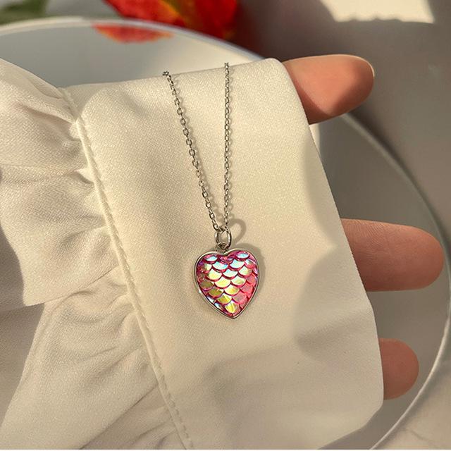 925 пробы стерлингового серебра красочные радужные сердца в форме русалки подвески ожерелье для женщин O цепь девушка вечеринка ювелирные изделия