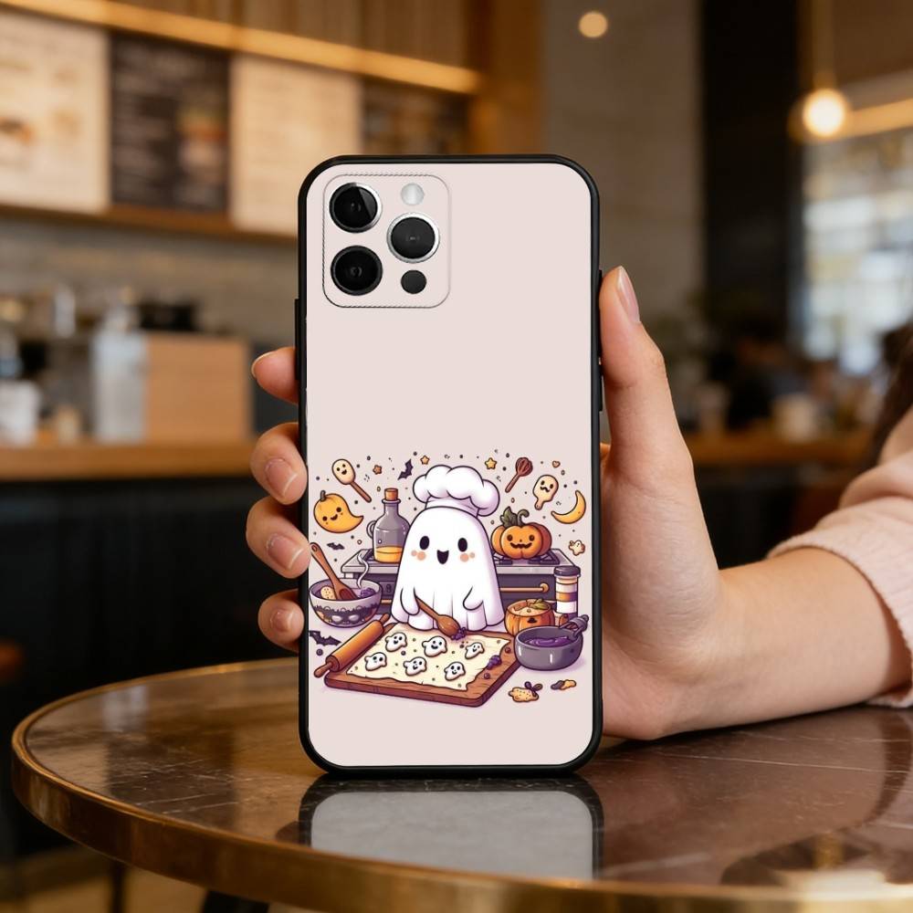 Милый Призрачный Хэллоуинский Чехол Для Телефона iPhone 17,16,15,14,13,12,11 Plus,Pro Max,Мягкий Силиконовый Черный Чехол