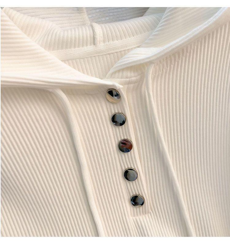 Plus Size 240 Jin Loose Fit Drawstring Hooded Long Sleeve Women's T-shirt - Spring/Autumn Slimming Base Top