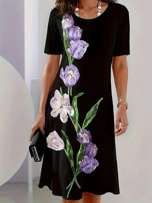 Тюльпан и цветочный принт женские платья летнее элегантное длинное платье женские платья больших размеров 6XL женская одежда