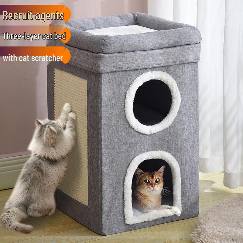 Cozy Winter Cat Bed: Warm, Removable, Washable, Enclosed, Easy To Clean, Foldable, Large Size, Four Seasons Pet Bed.