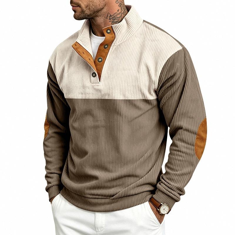 Men’s New Autumn/Winter Casual, Loose-Fitting, Comfortable Corduroy Stand-Up Collar Long-Sleeved Pullover