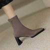 Krazing Pot Зимние эластичные ботинки из флоковой коровьей кожи с квадратным носком на толстом высоком каблуке и молнии, женские однотонные ботильоны