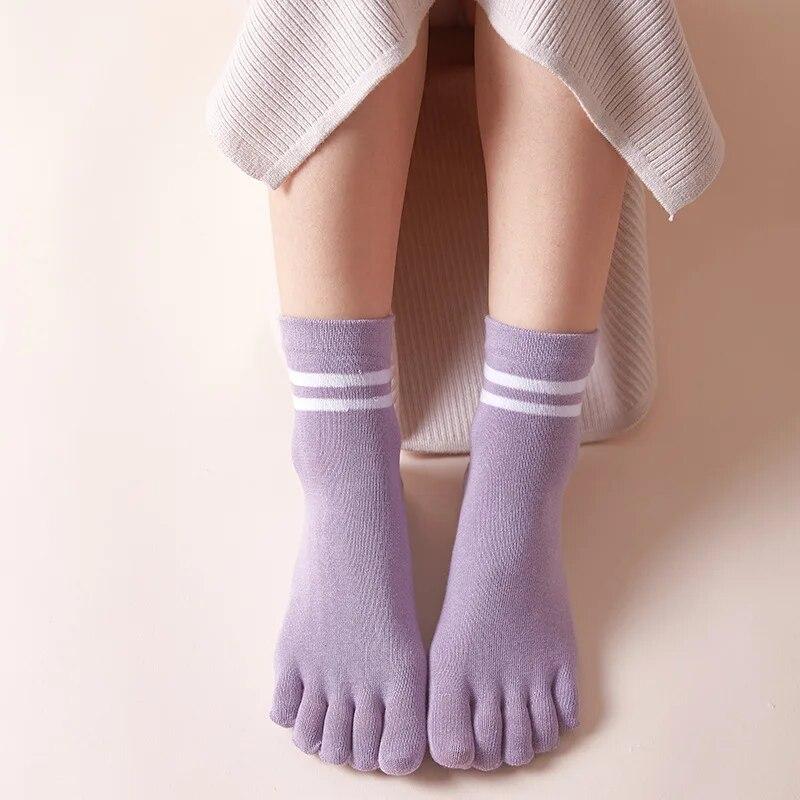 1Pairs Kids Toe Socks Striped Cotton-finger Socks for 4-12T Children Boys Girls Casual Five Toes Tennies Breathable Short Socks