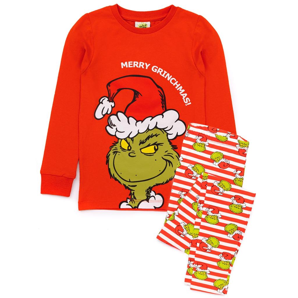 THE GRINCH Childrens/Kids Long Leg Slim Long-Sleeved Christmas Pajamas Set