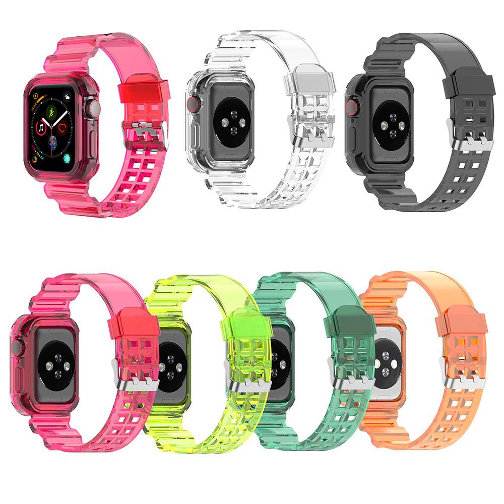 Прозрачный ремешок + чехол для Apple Watch Series 8 7 6 SE 5 4 45 мм 44 мм 42 мм 41 мм прозрачный ремешок из ТПУ для iwatch 3 2 1 38 мм 40 мм