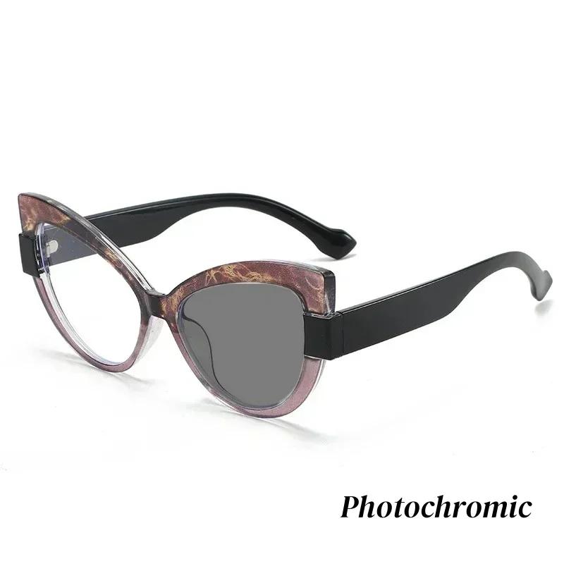 Ретро Очки Кошачий глаз с большой оправой Фотохромные для близорукости Градиентная оправа Премиальные очки для чтения Защита от УФ-лучей Женские