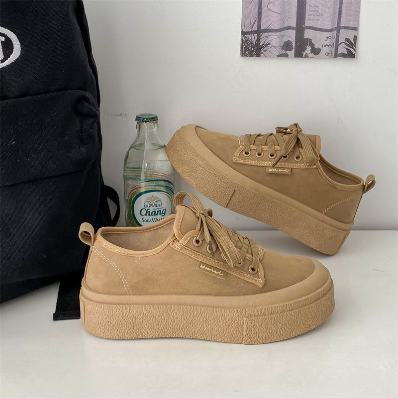 Низкие кремовые парусиновые туфли на платформе женские 2024 осень-зима новые корейские версии тонкие дышащие модные супер огненные маленькие белые туфли