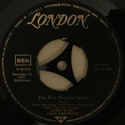 7-дюймовая пластинка ЛУИС АРМСТРОНГ ДЭННИ КЕЙ The Five Pennies Saints Battle Hy DL20294 LONDON RECORDS Германия Джаз Б/У