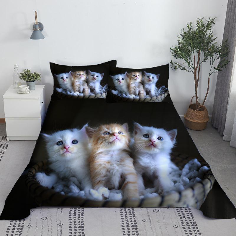 Lovely Cat Bed Sheet Set Animal Pets Bed Sheets And Pillowcase 3d Bedding Digital Printing Flat Sheet 100% Polyester Bedspread