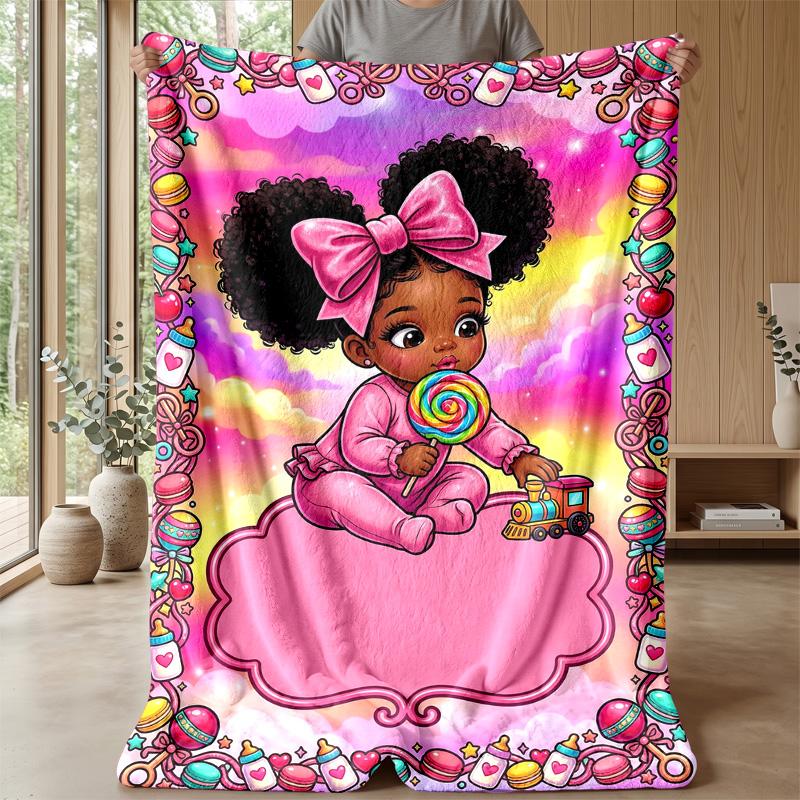 Candyland Adventure blanket Personalized Name Flannel Blanket Soft Cozy Plush Throw for Sofa Bed Lightweight Home Decor
