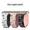 Bracelet pour Apple Watch Series Ultra 2/3, 11, 10, 9 8 SE 7 6 5 4 3 2 1 46mm-45mm-44mm-42mm-49mm, Silicone Motif Fleur - Rose