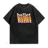 Retro Vintage Ballet Gradient Stacked Letter Print Casual T Shirt vintage Washed Unisex Stylish streetwear Versatile graphic