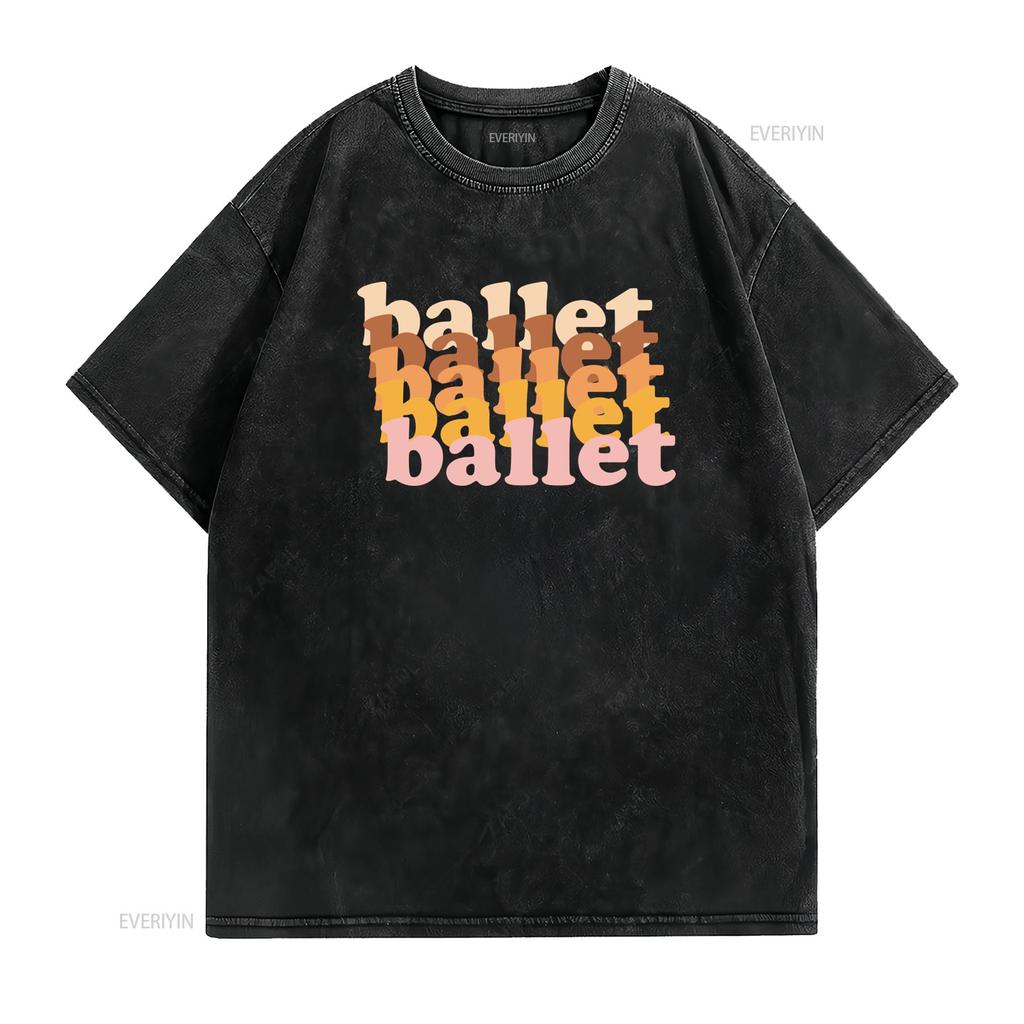 Retro Vintage Ballet Gradient Stacked Letter Print Casual T Shirt vintage Washed Unisex Stylish streetwear Versatile graphic
