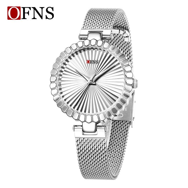 OFNS Light Luxury Women's Quartz Watch - Waterproof, Sunburst Dial, No Numerals