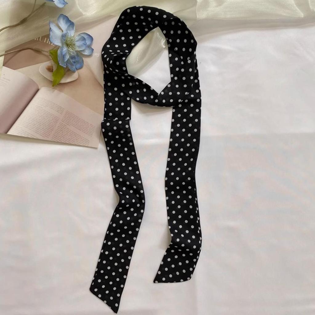 150*4cm Women Narrow Long Scarf Korean Style Polka Dot Neckerchief Black Ribbon Headbands Choker Streamer Vintage Scarves Gifts