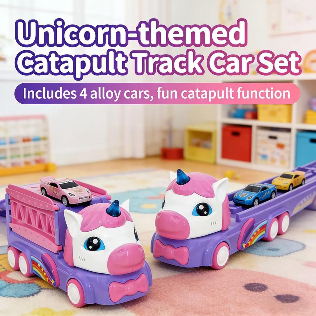 Unicorn Catapult Track Car Set, Alloy Car with Light Music, Kids Holiday Gift