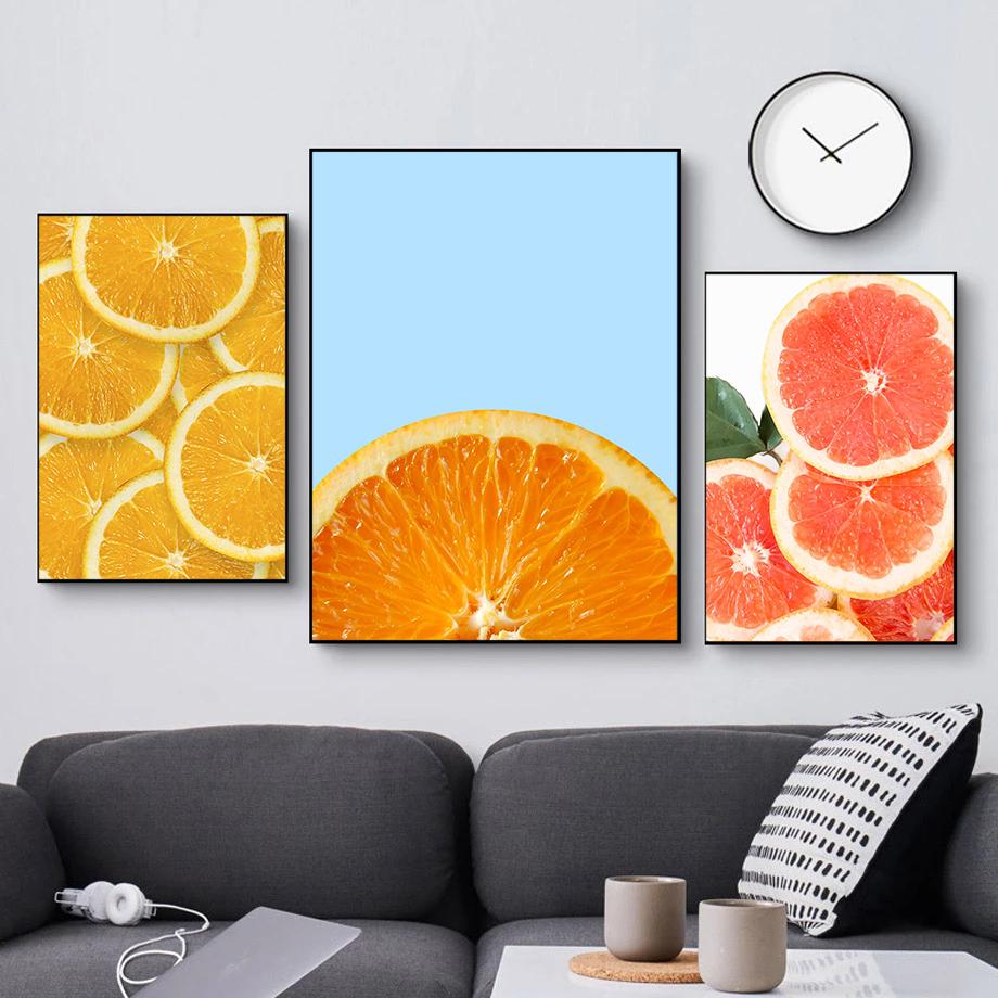 Interesting Sliced Fruits Such As Oranges Lemons And Grapefruits Art Poster Canvas Printed Mural Living Room Bedroom Home Decor