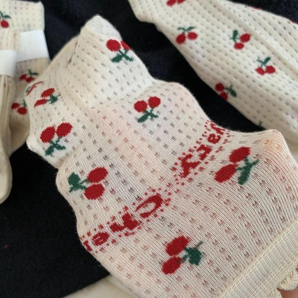 Hollow Out Cherry Short Socks Ruffle Summer Tube Socks Fashion Mesh Ankle Socks Streetwear