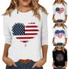 Women's Fashion Casual Three Quarter Sleeve Independence Day Print Round Neck Pullover Top Blouse