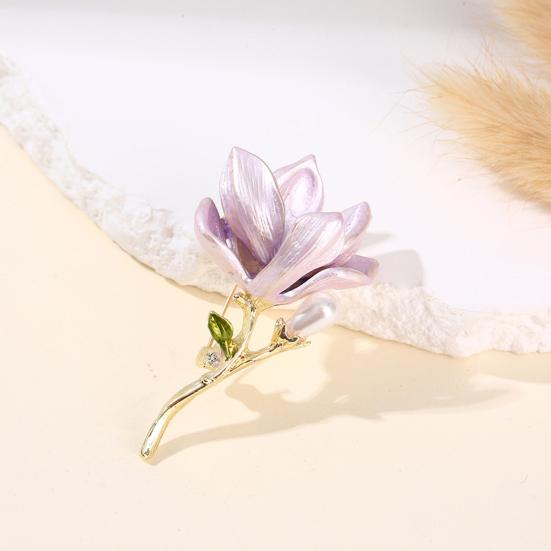 Magnolia Brooch Zinc Alloy Pin with Oil Dripping Process Decorative Pin T-Shirts Dresses Coats Badge Jewelry Accessory