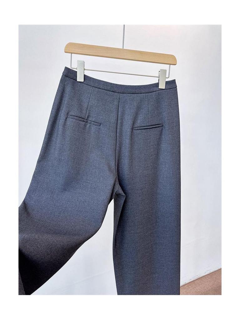 Ladies' Luxury Wool-Blend Wide-Leg Trousers: Elegant Old Money Style for Spring, Autumn, and Winter