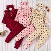 3Pcs Baby Girl Outfit Set Newborn Toddler Girls Clothes Love Printed Long Sleeve Bodysuit +Pants+Headband Clothing
