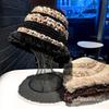 Bohemian style color woven plush edge basin hat women's autumn and winter thickened warm knitted sweet face small bucket hat