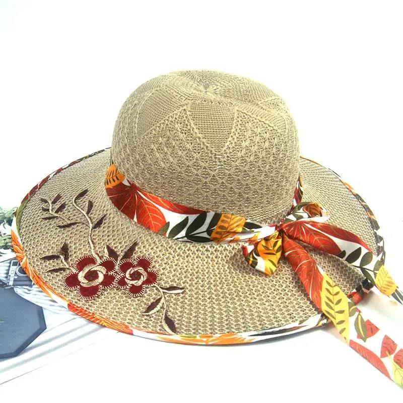 Женская шляпа от солнца, тонкая складная шляпа от солнца соломенной шляпой на весну и лето с защитой от ультрафиолета