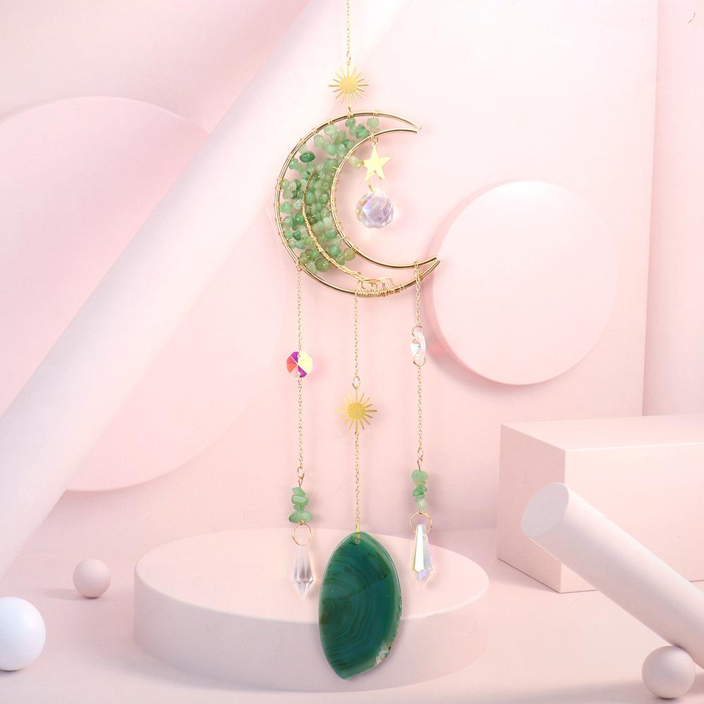 Handmade Natural Agate Moon Suncatcher Crystal Catcher Rainbow Gold Home Decor Gift for Her Modern Window Hanging Ornament