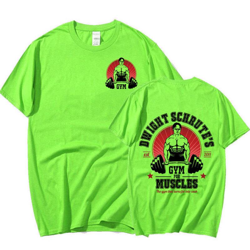 Дуайт Шруте Тренажерный Зал для Мышц Двусторонняя Футболка Телесериал Офис Майкл Скотт Футболки с Короткими Рукавами Мужская Хлопковая Футболка