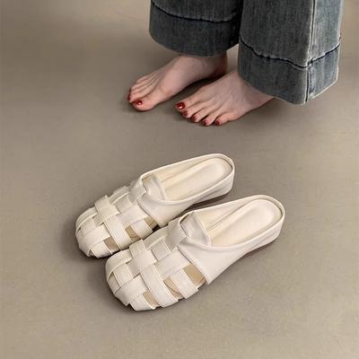 Женские сандалии Мэри Джейн на мягкой подошве, лето 2025, с мелким вырезом, с перфорацией, балетки, французские маленькие туфли-лодочки, тренд