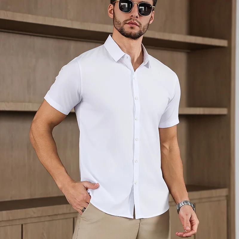 Мужская рубашка с коротким рукавом, однотонная, в стиле business casual, для летней моды, не требует глажки, удобный и универсальный топ